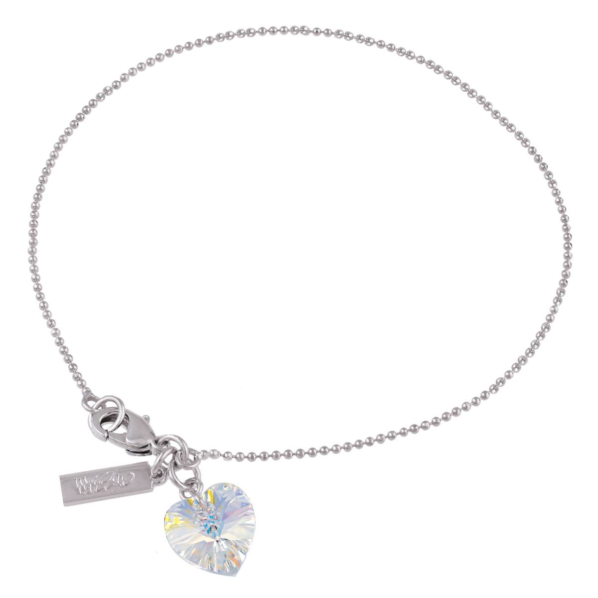Pulsera De Cadena Diamantada con Corazon Cristal Swarovski Efecto Aurora Boreal en Acabado Rodio