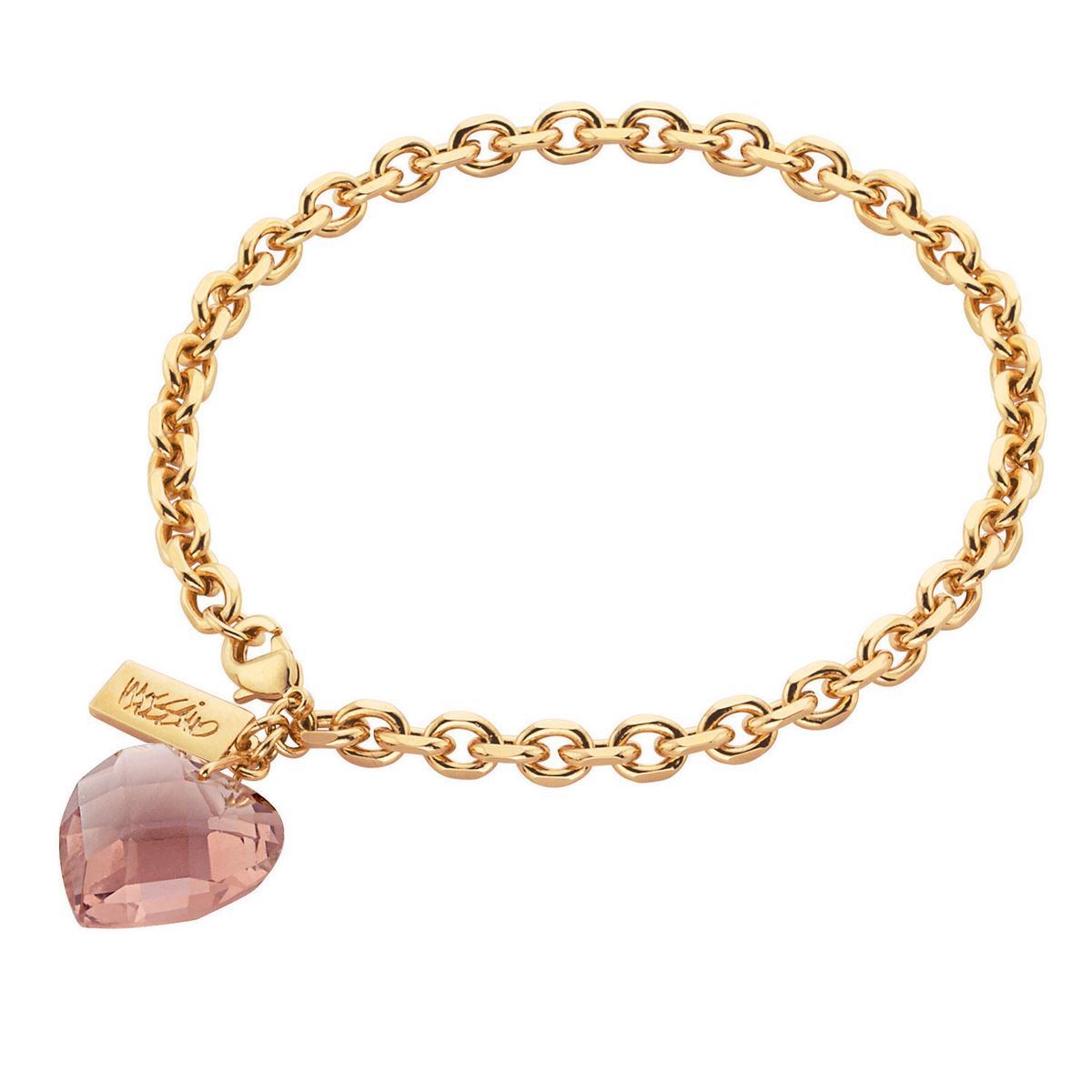 Pulsera En Acabado Dorado Con Corazón De Cristal Rosa