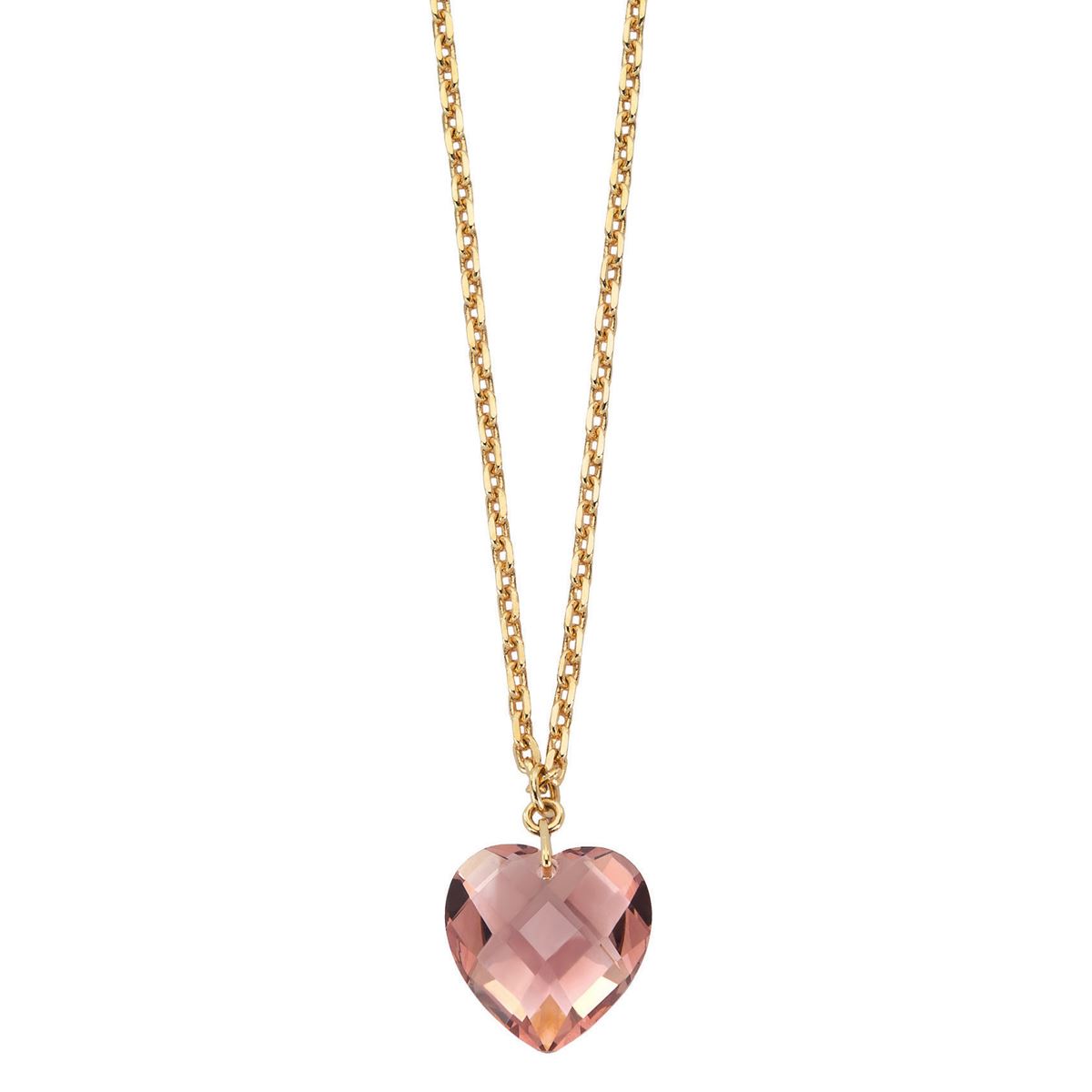 Dije En Acabado Dorado Con Corazón De Cristal Rosa