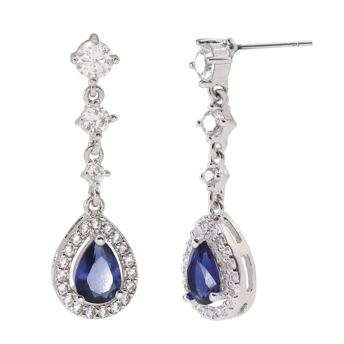 Aretes De Gota Con Cristal Zafiro Y Mini Circonias Cristal Queen Victoria