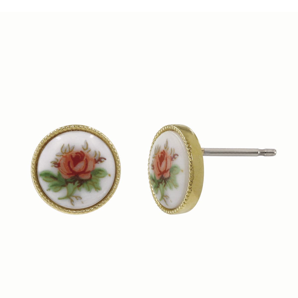 Aretes Dorados Con Camafeo De Porcelana Carré