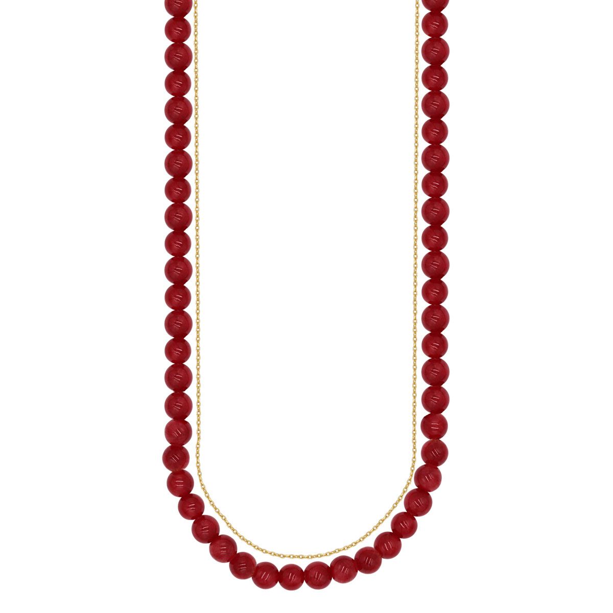 Collar Doble En Acabado Dorado Con Piedra Natural Jade Color Rojo Y Cadena Emanuel Unagro