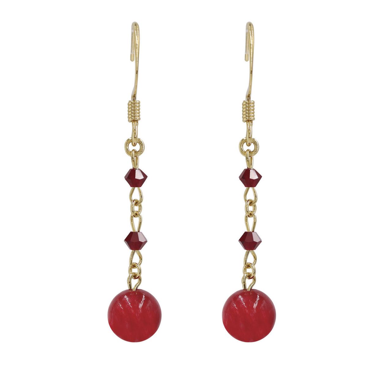 Aretes Largos En Acabado Dorado Con Cristales Facetados Y Piedra Jade Color Rojo Emanuel Ungaro