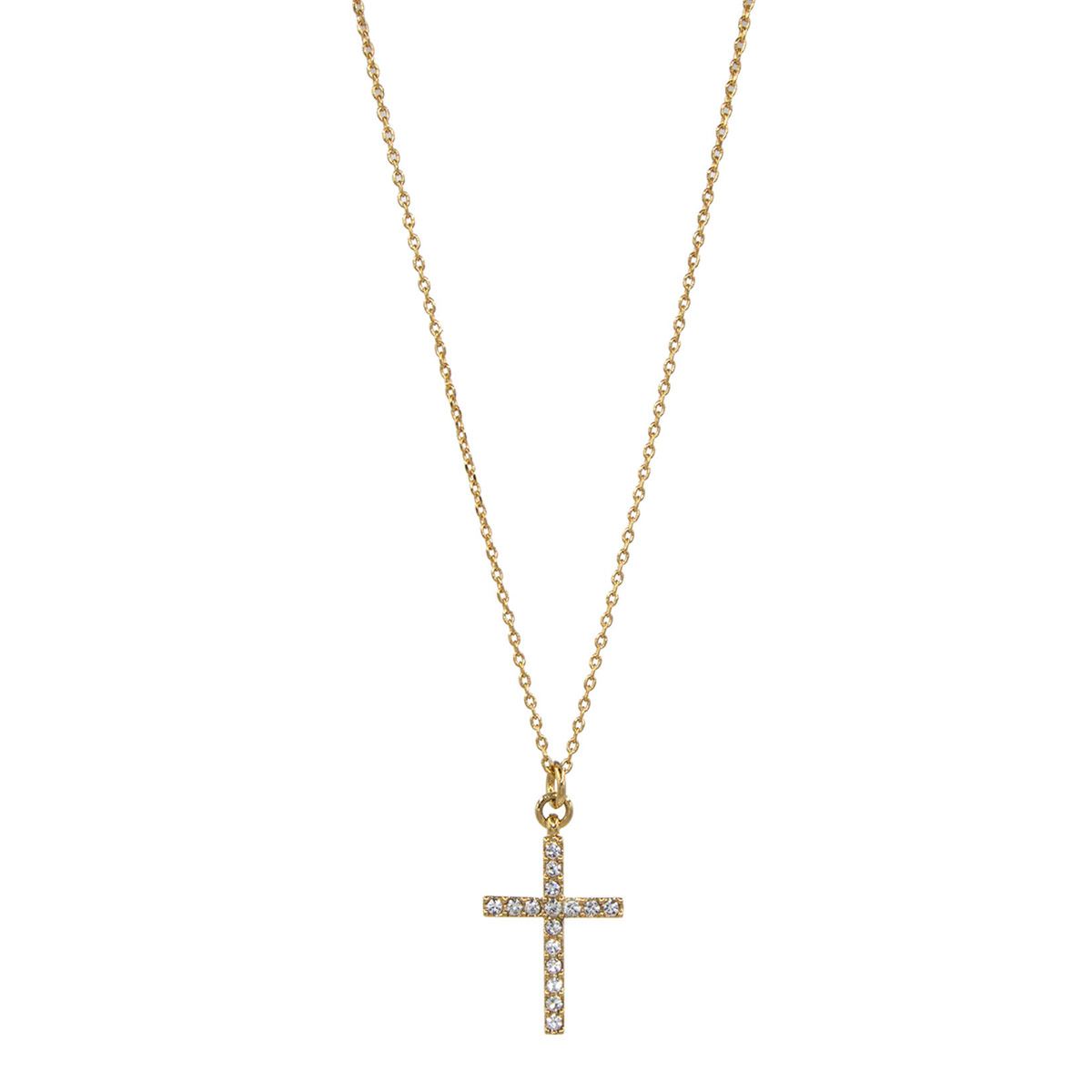 Dije En Dorado De Cruz Fina Con Cristales Facetados Joyería Religiosa