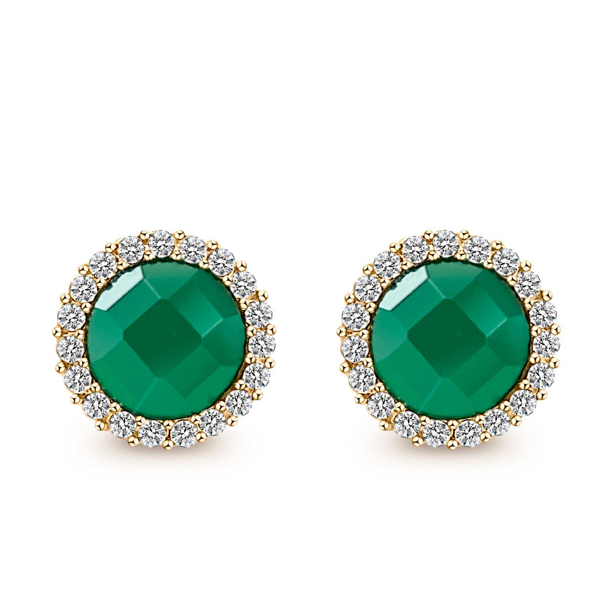 Aretes En Dorado Con Piedra Natural Ágata Verde Y Micro Cristales Facetados Color Cristal Emanuel Ungaro