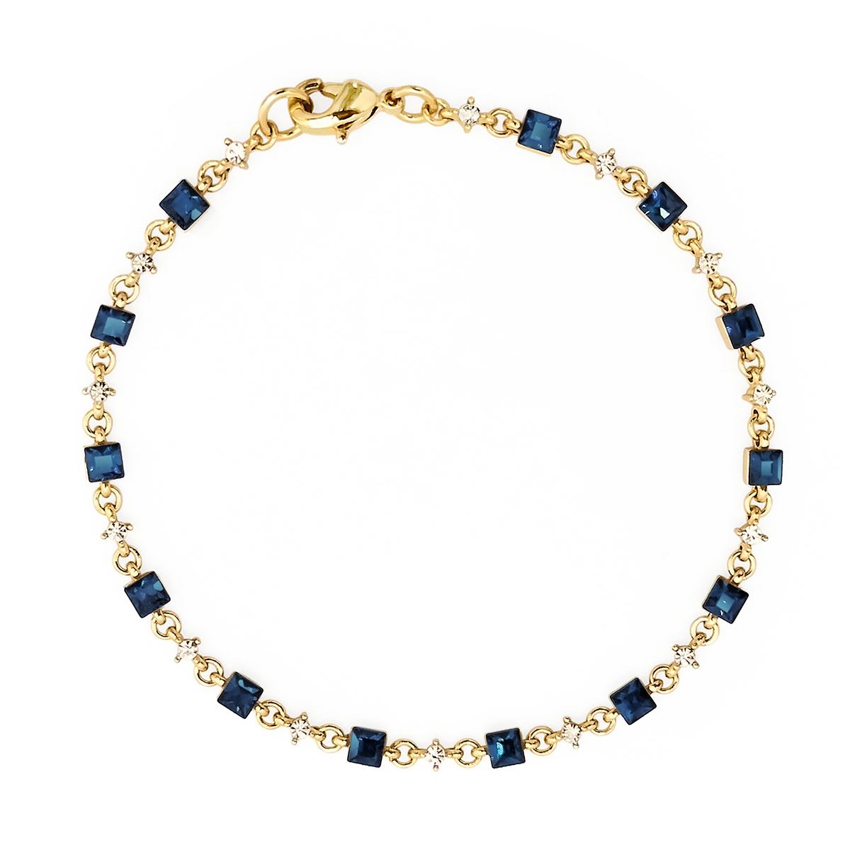 Pulsera En Dorado Con Cristales Cuadrados Color Montana Y Redondos Color Cristal Carré