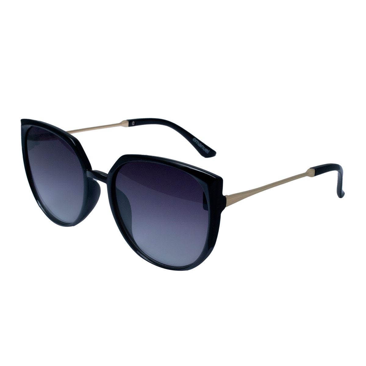 Lentes De Sol Redondos Pasta Negra Metal Dorado Micas Negras para Mujer Emanuel Ungaro