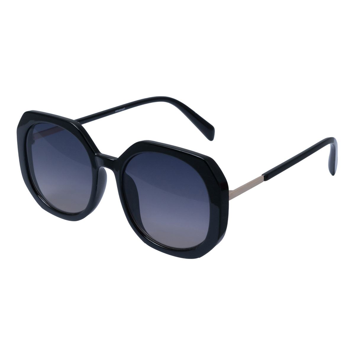 Lentes De Sol Cuadrados Oversized Pasta Negro Metal Dorado Micas Negras para Mujer Emanuel Ungaro