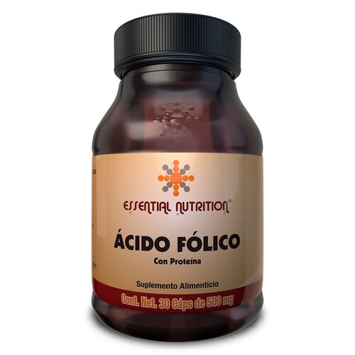Suplemento Ácido Folico 30 Cápsulas 500 mg Essential Nutrition