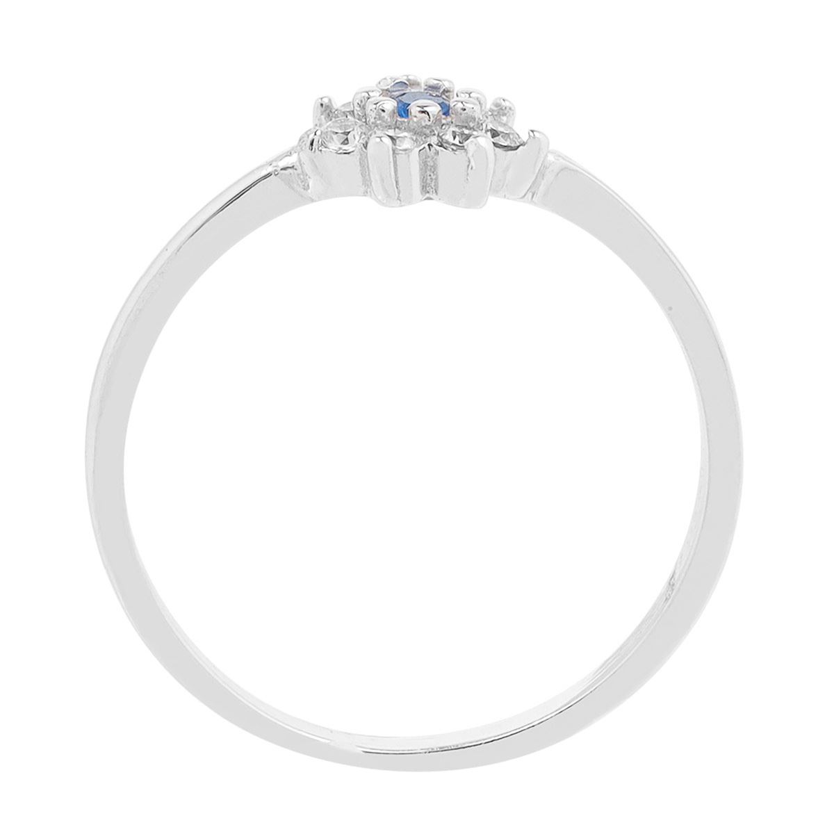 Anillo Redondo Flor De Zirconias Con Centro Azul Villalpando