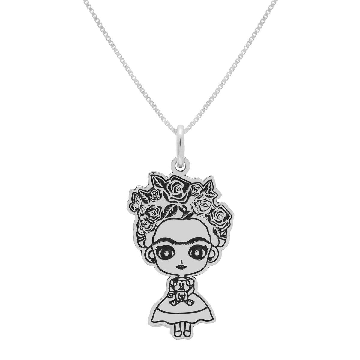 Cadena Plata .925 con Dije Frida Kahlo Caricatura Villalpando