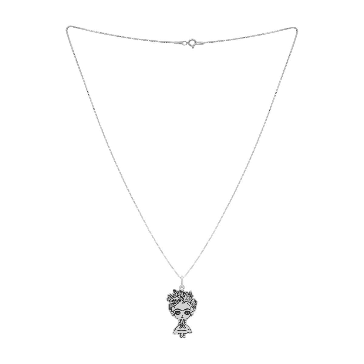 Cadena Plata .925 con Dije Frida Kahlo Caricatura Villalpando