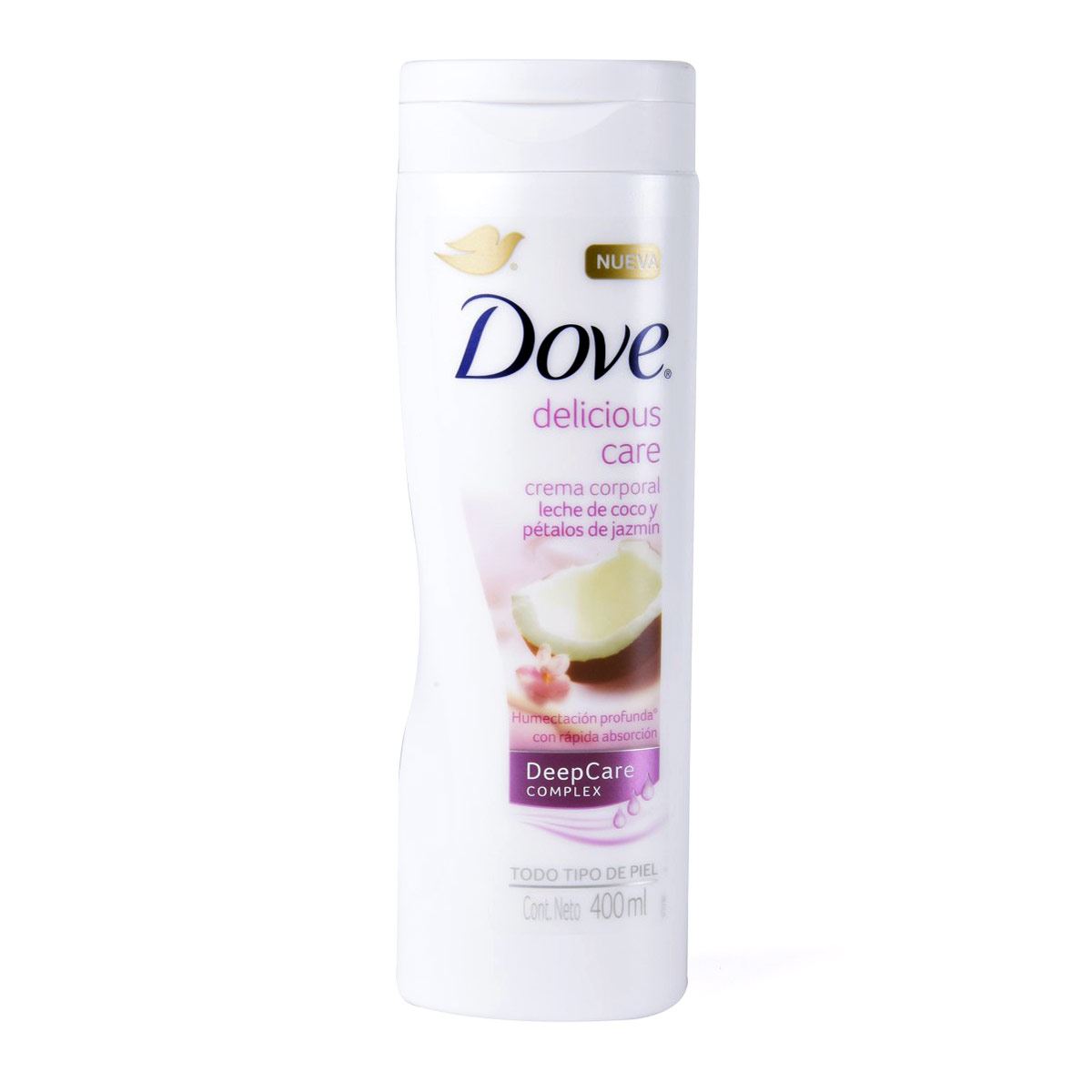 Crema Dove Delicious Care Leche de Coco y Pétalos de Jazmín 400 Ml.
