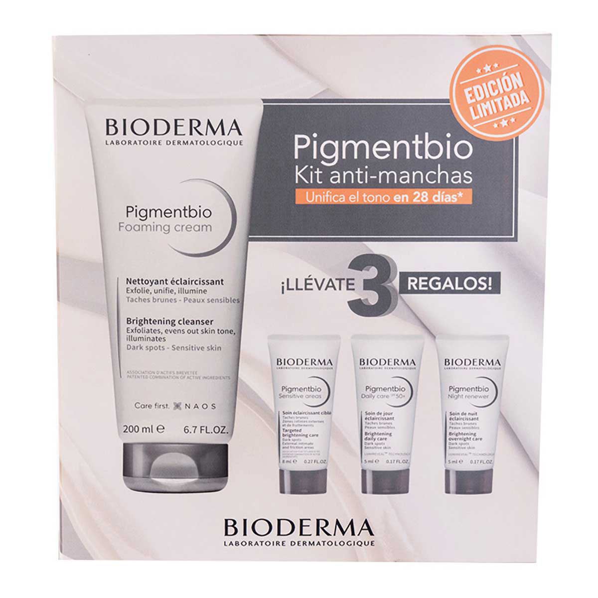 Pack Bioderma Pigmentbio Foaming cream + Mini Night renewer + Mini Sensitive areas + Daily care