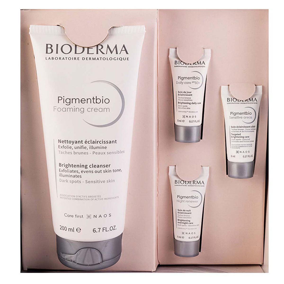 Pack Bioderma Pigmentbio Foaming cream + Mini Night renewer + Mini Sensitive areas + Daily care