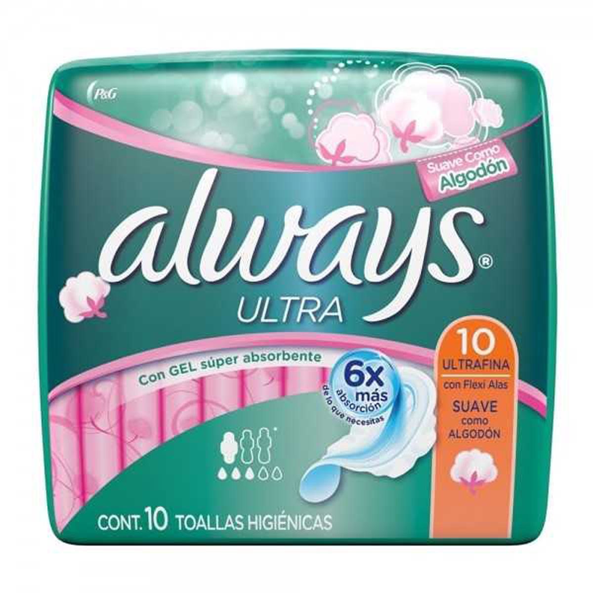 Toallas Sanitarias Ultra Fina con Alas 10 pz Always