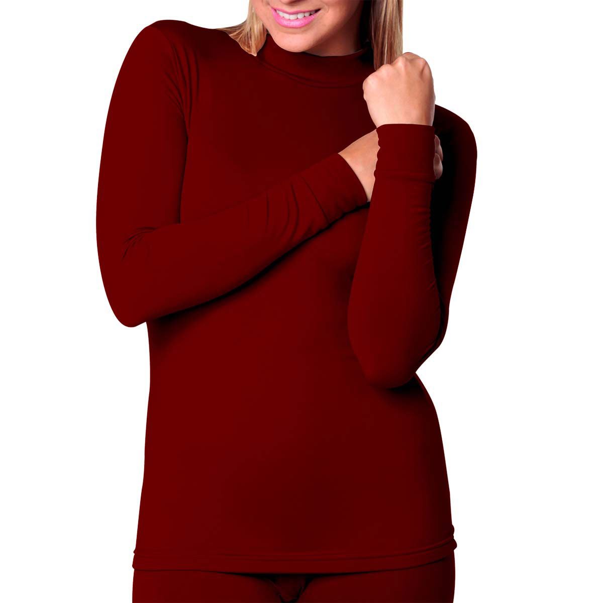 Camiseta Oscar Hackman térmica afelpada cuello alto modelo OH-CFCAD color vino talla grande dama.
