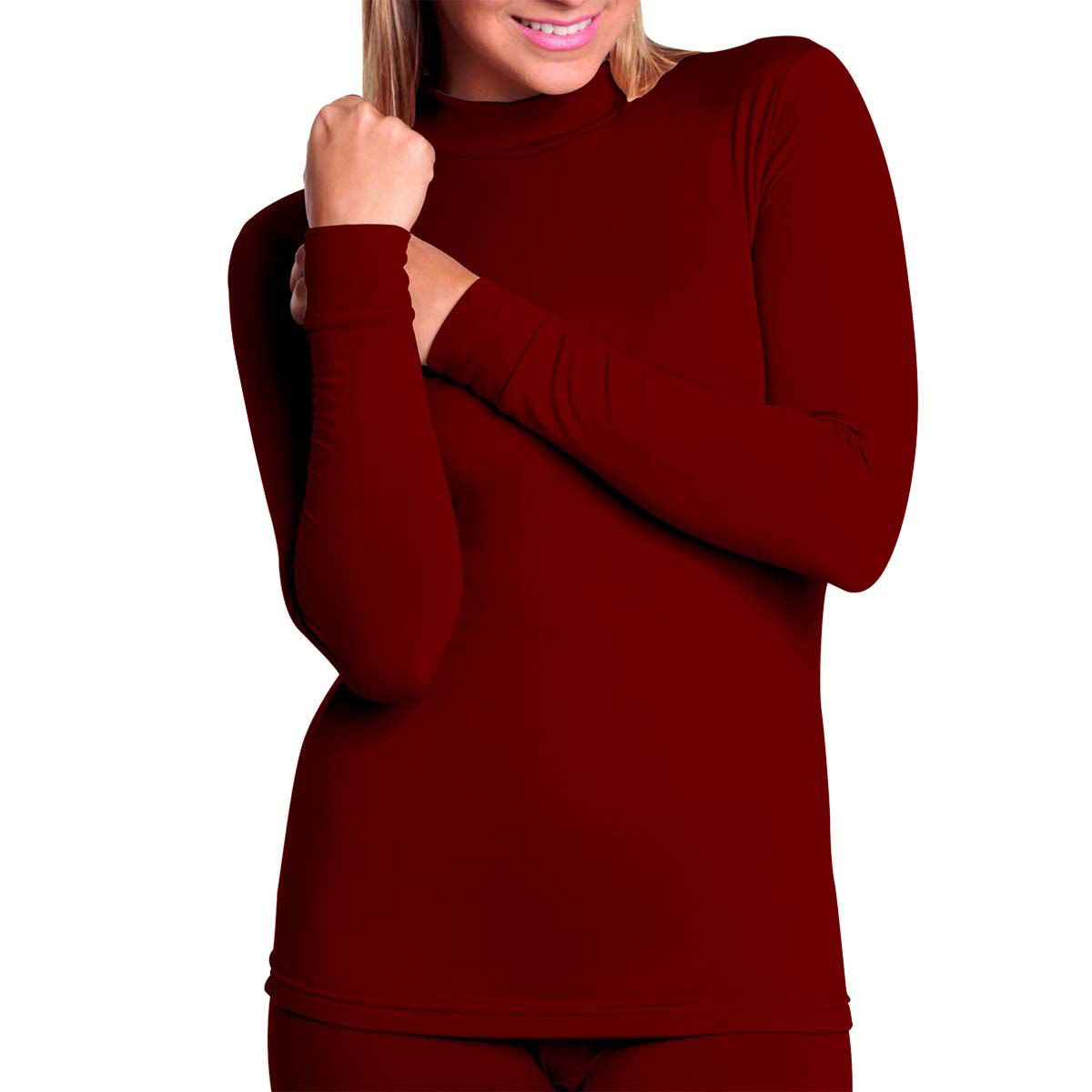 Camiseta Oscar Hackman térmica afelpada cuello alto modelo OH-CFCAD color vino talla grande dama.