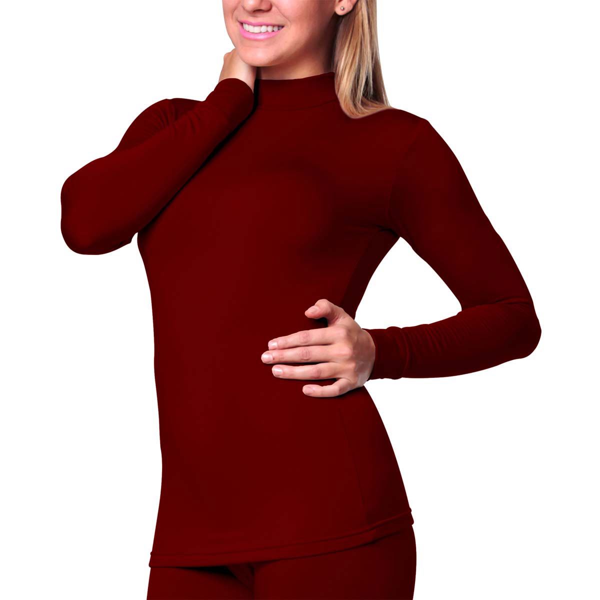 Camiseta Oscar Hackman térmica afelpada cuello alto modelo OH-CFCAD color vino talla extragrande dama.