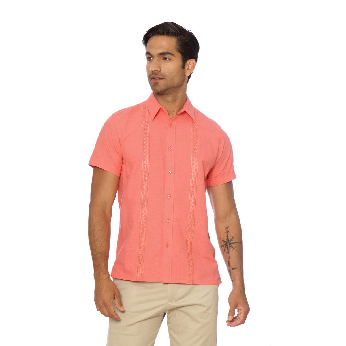 Camisa P/ Playa Manga Corta Salmón Talla Grande