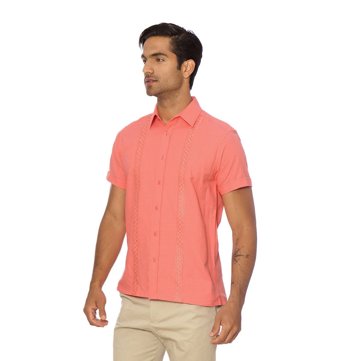 Camisa P/ Playa Manga Corta Salmón Talla Grande