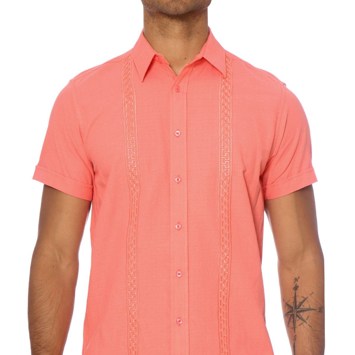 Camisa P/ Playa Manga Corta Salmón Talla Grande