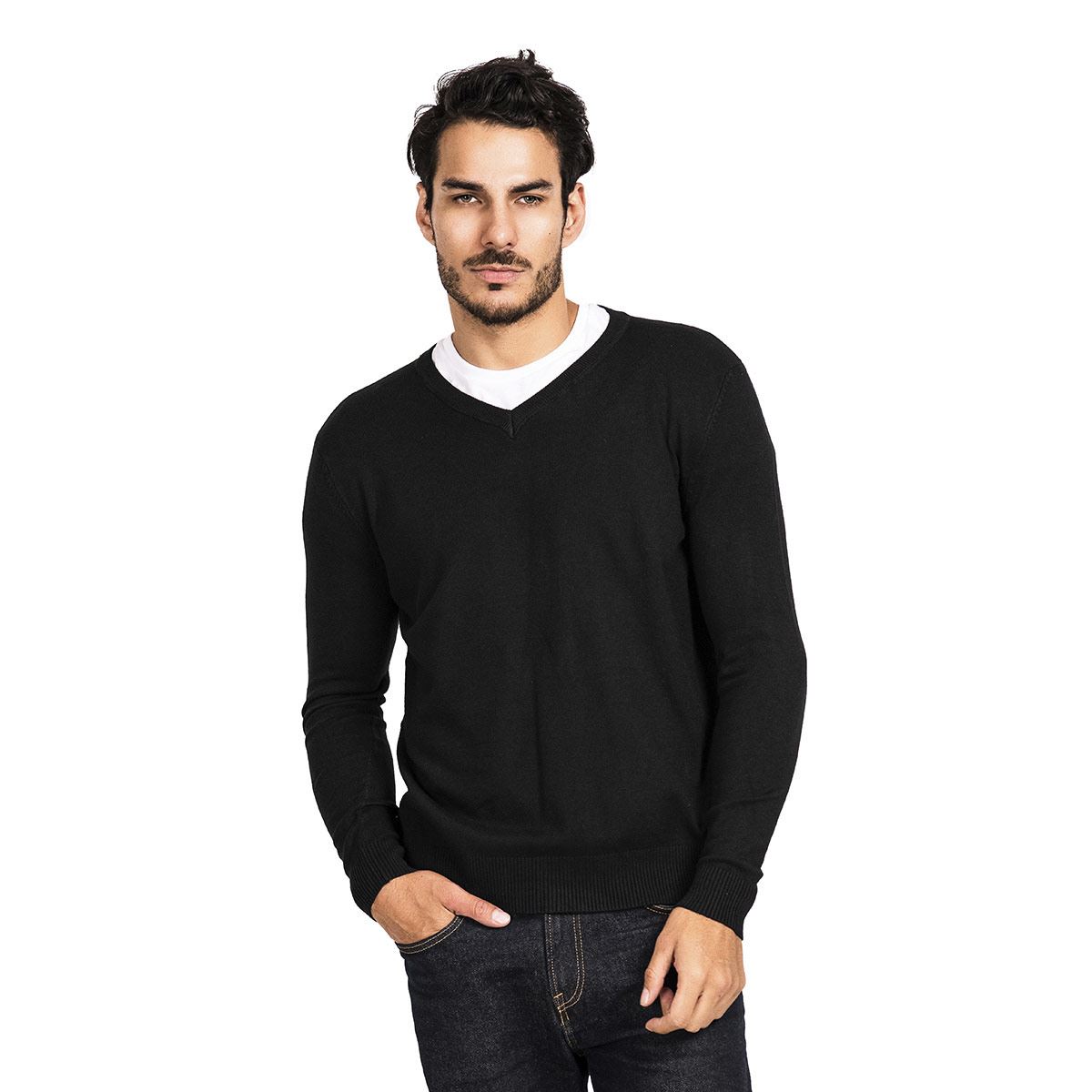 Suéter para caballero cuello V color negro talla mediana