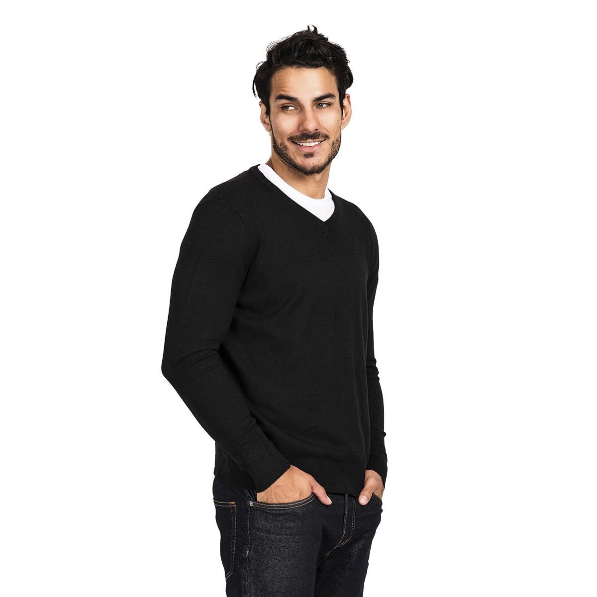 Suéter para caballero cuello V color negro talla mediana