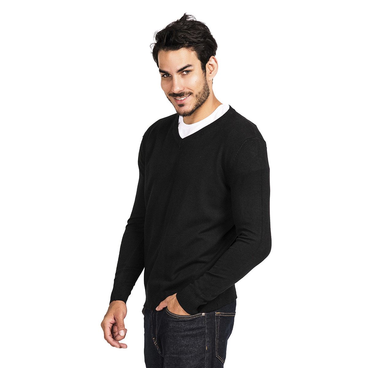 Suéter para caballero cuello V color negro talla mediana