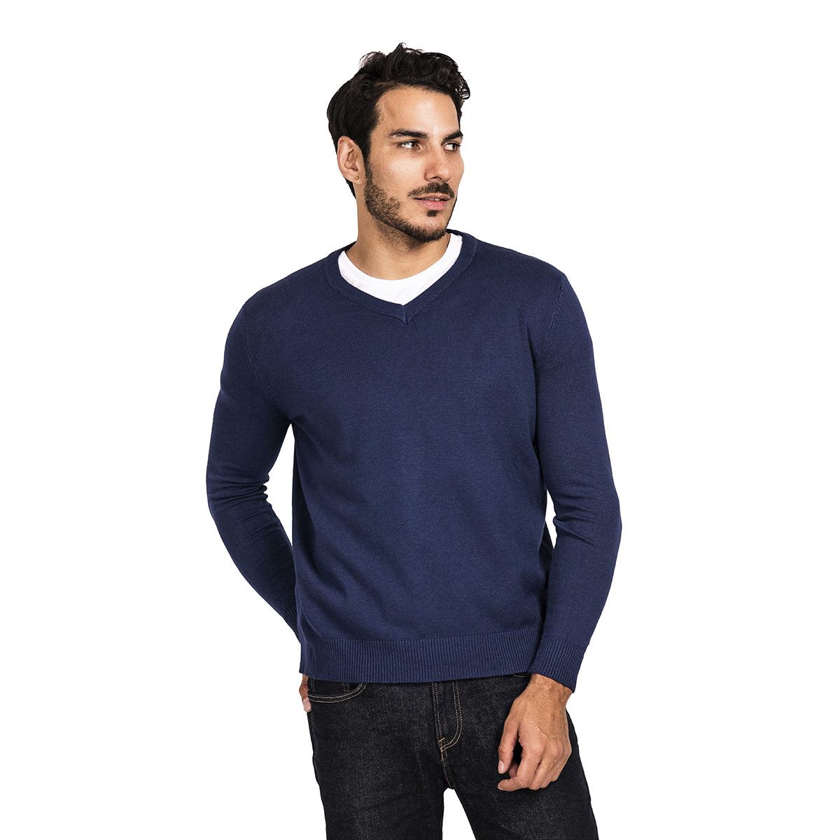Suéter para caballero cuello V color marino talla mediana