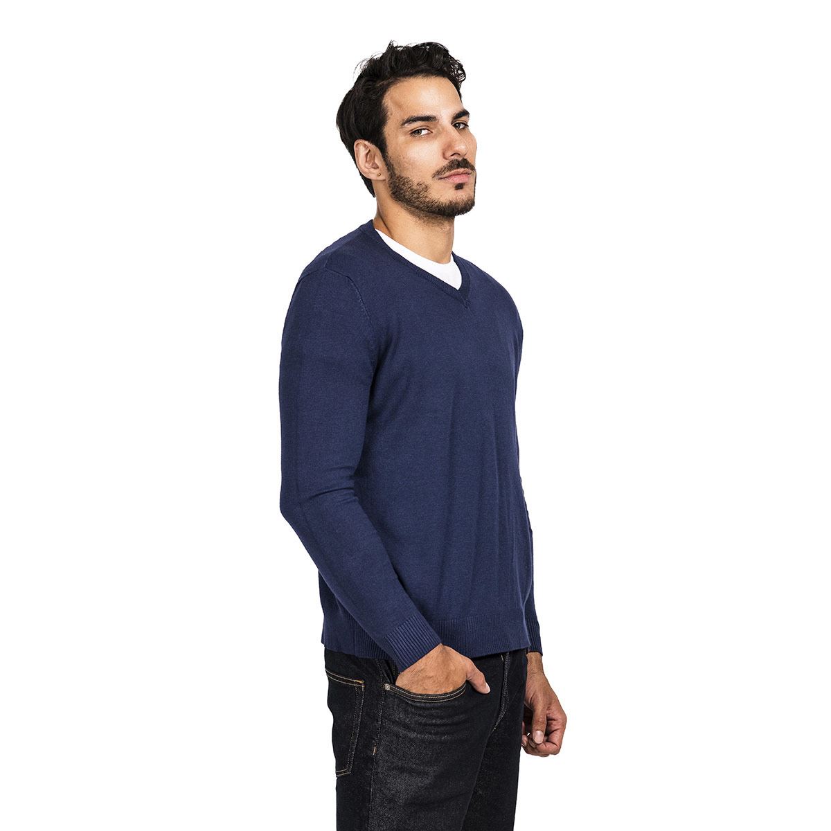 Suéter para caballero cuello V color marino talla mediana