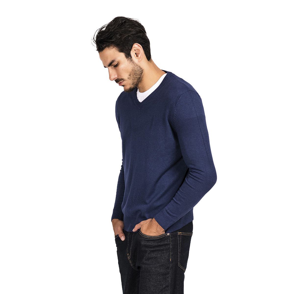 Suéter para caballero cuello V color marino talla mediana