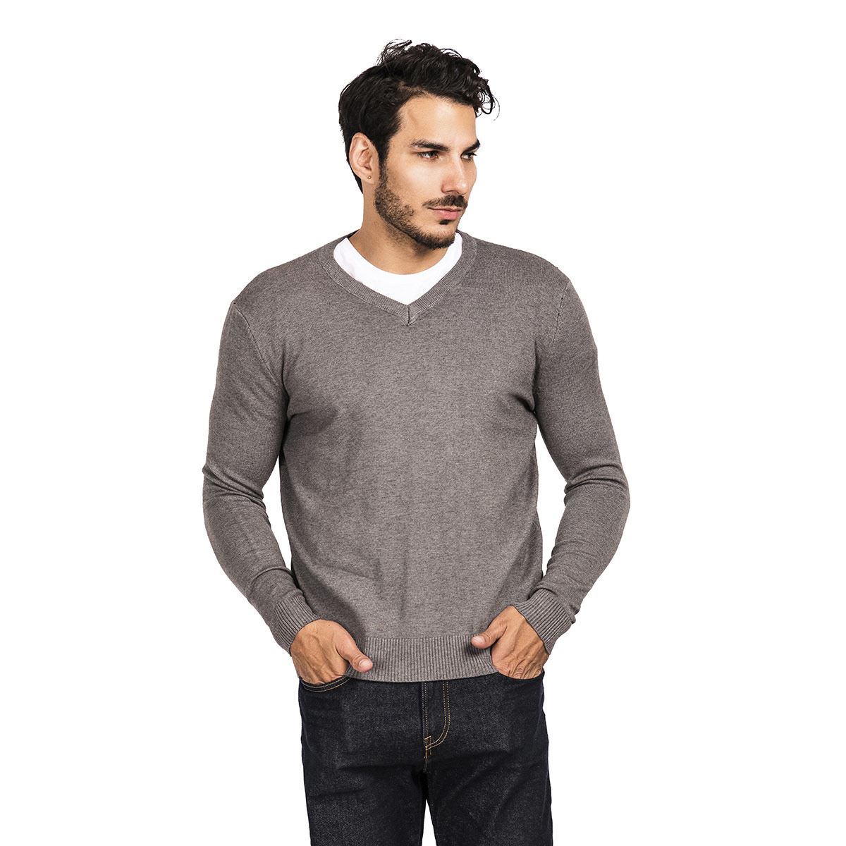 Suéter para caballero cuello V color oxford talla chica