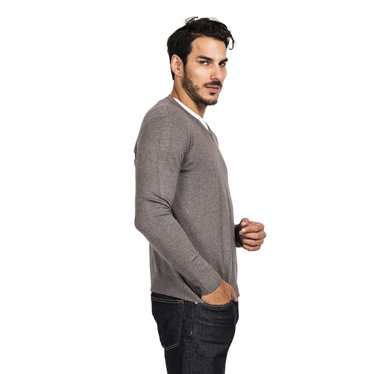 Suéter para caballero cuello V color oxford talla chica