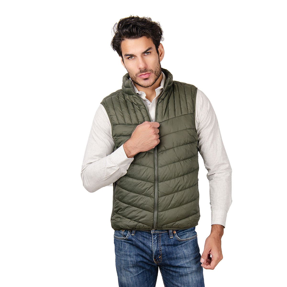 Chaleco capitonado basic color verde militar talla grande