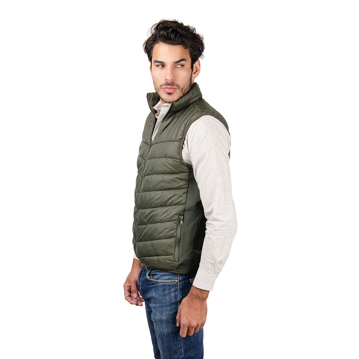 Chaleco capitonado basic color verde militar talla grande