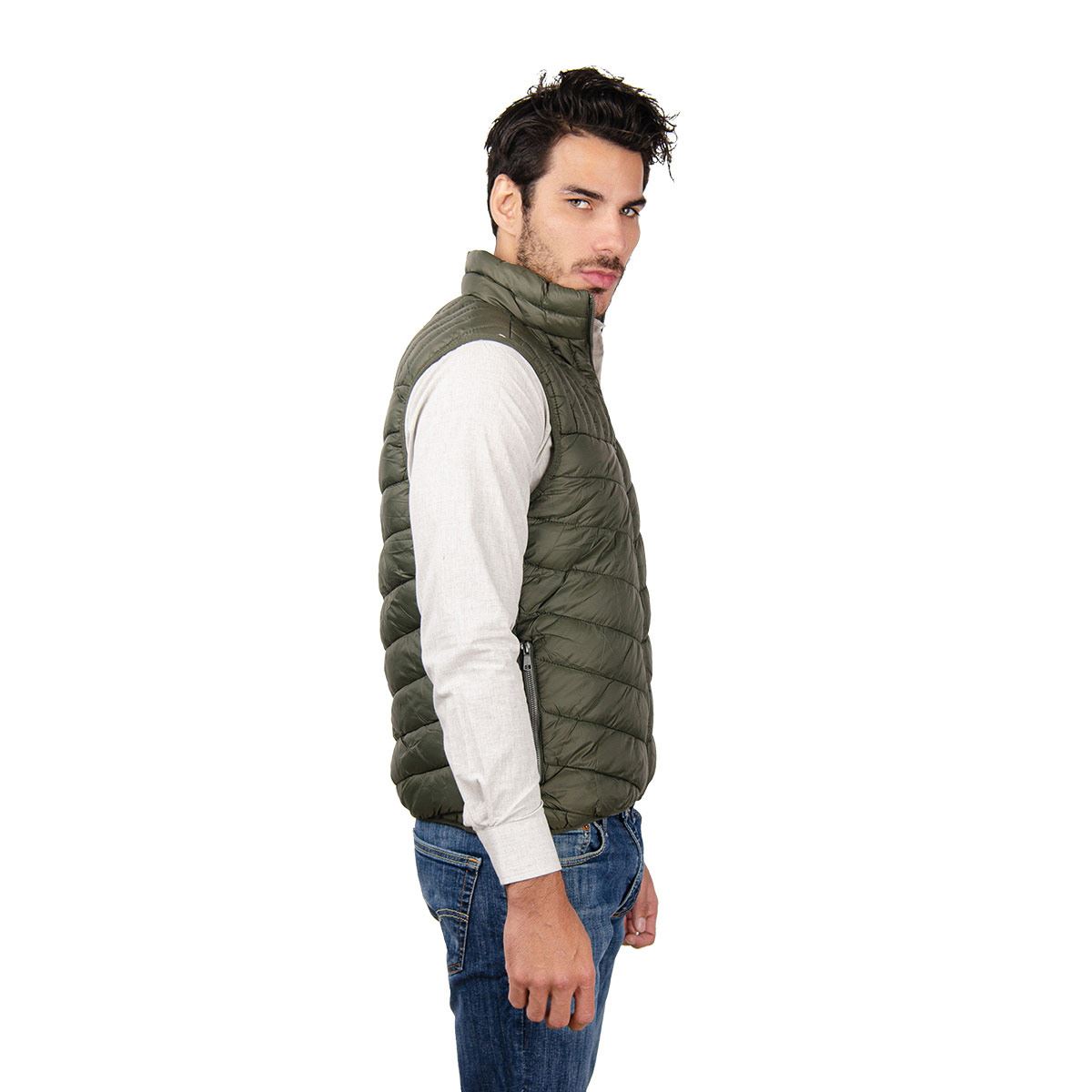 Chaleco capitonado basic color verde militar talla grande