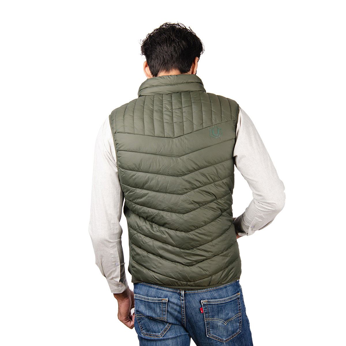 Chaleco capitonado basic color verde militar talla grande