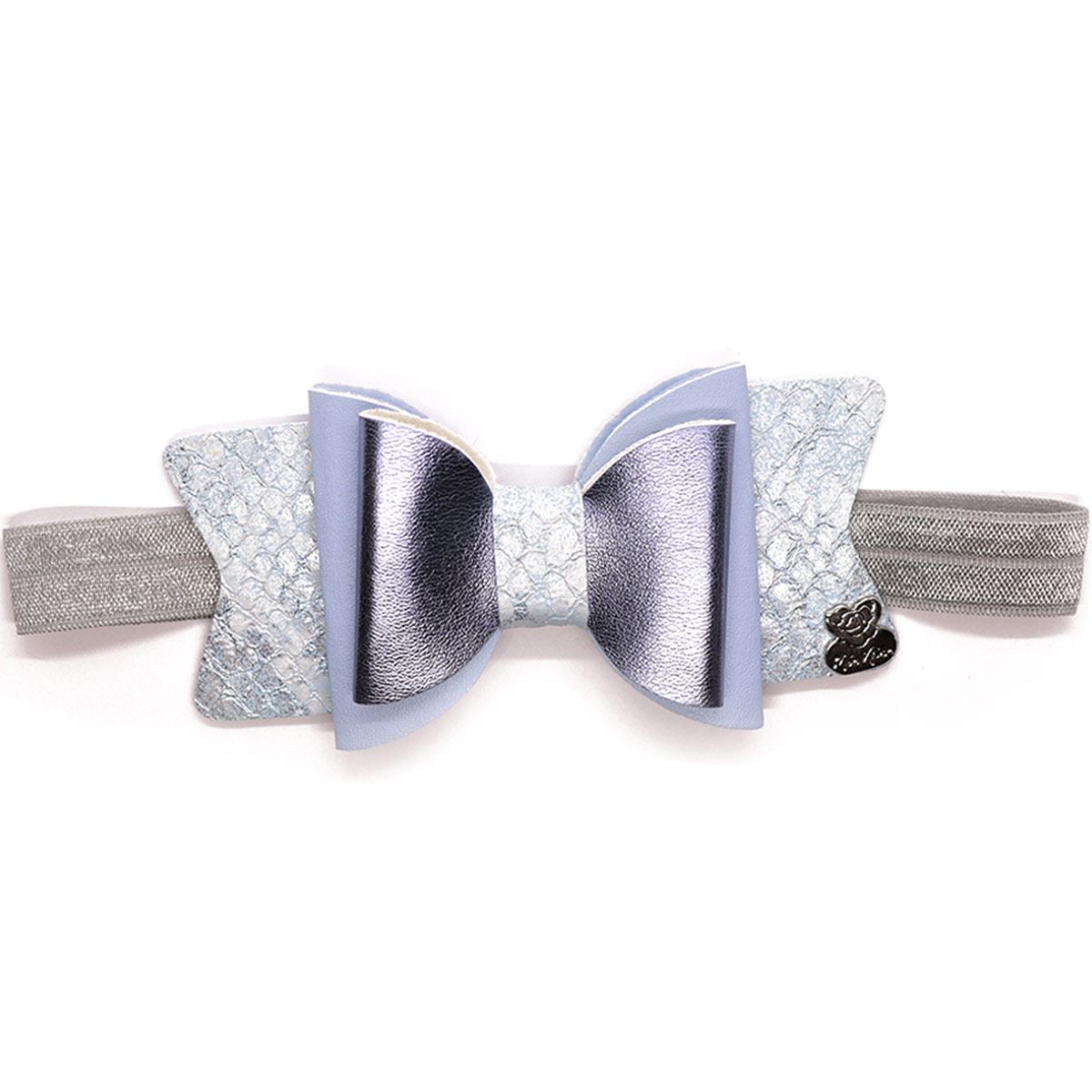 Moño Con Tiara Elástica Azul Claro