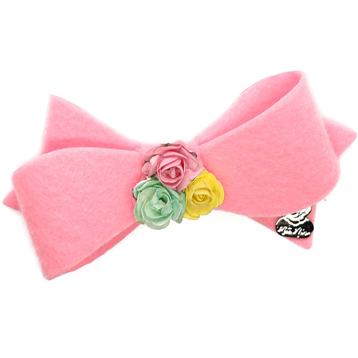 Moño De Fieltro C/Flores Rosa Claro