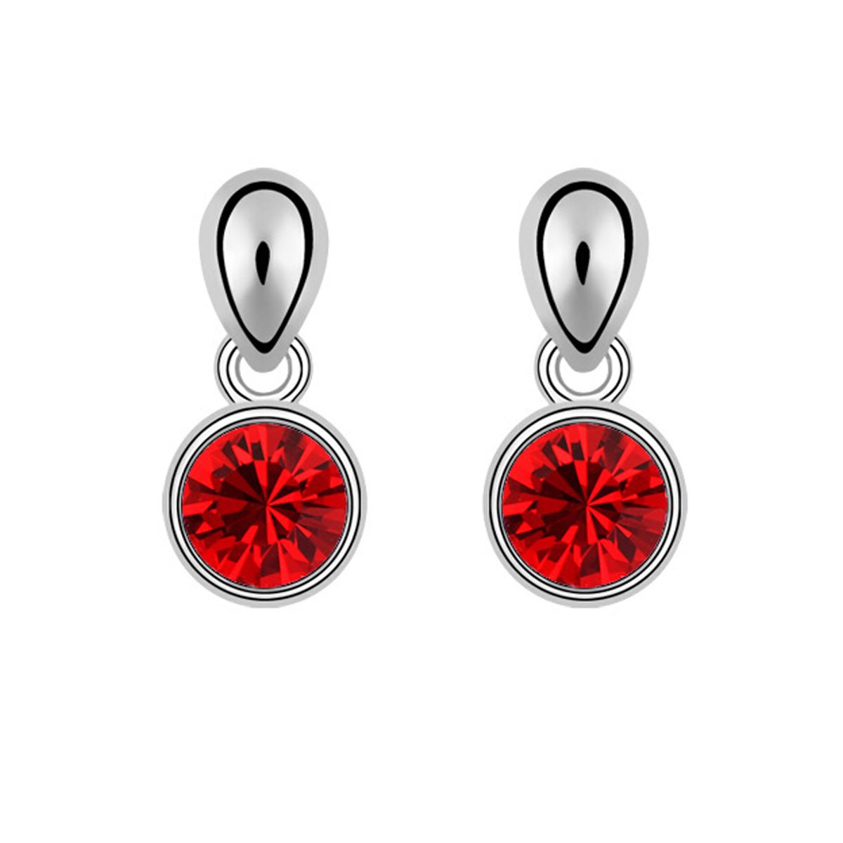 Aretes Círculo con Incrustación de Cristal Rojo Baño Oro Blanco 18K Amor de Cristal