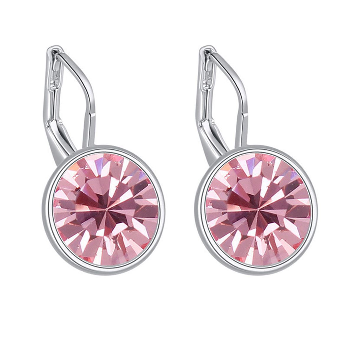 Aretes Cristal Rosa Corte Brillante Baño Oro Blanco 18K Amor de Cristal