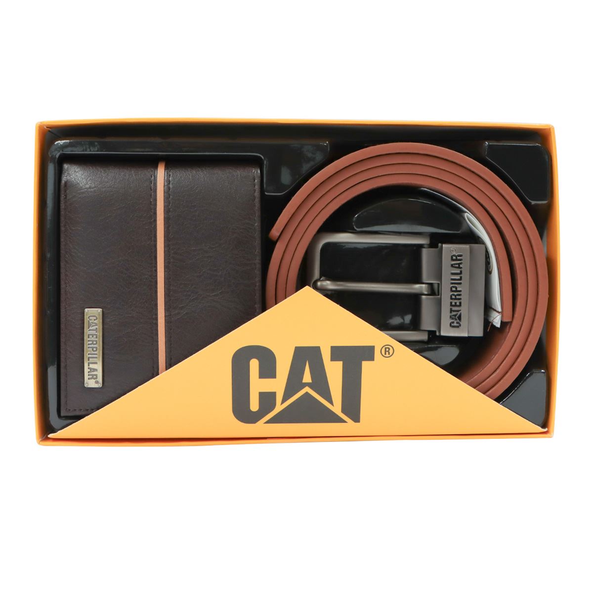 Set Cartera y Cinturón CAT Color Café para Hombre