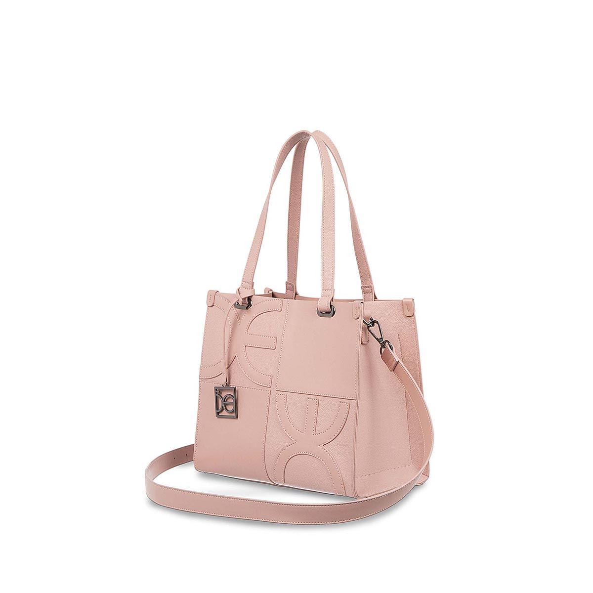 Bolso tote rosado, 33.5 cm x 46 cm, diseño mujer y palmeras