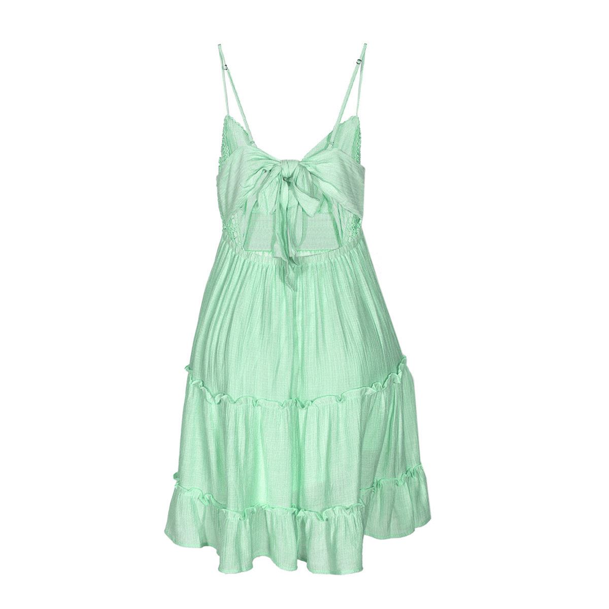 Vestidos largos de chiffon y encaje estilo halter Verde Lima Tallas Grandes