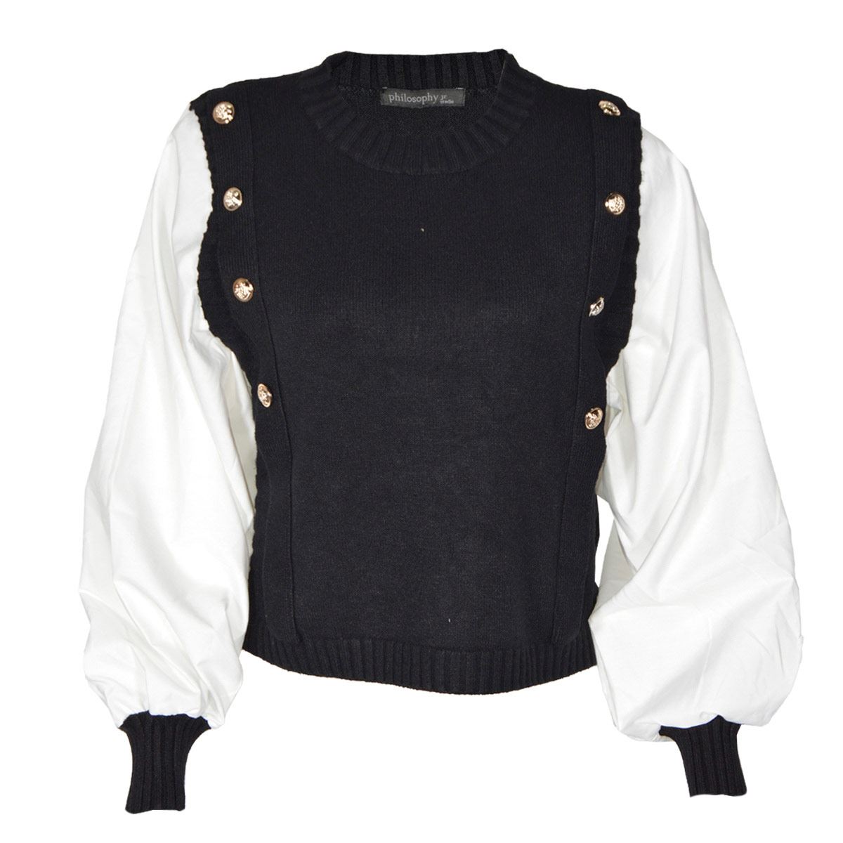 Suéter Con Mangas En Combinación y Detalles De Botones Para Mujer Philosophy Jr