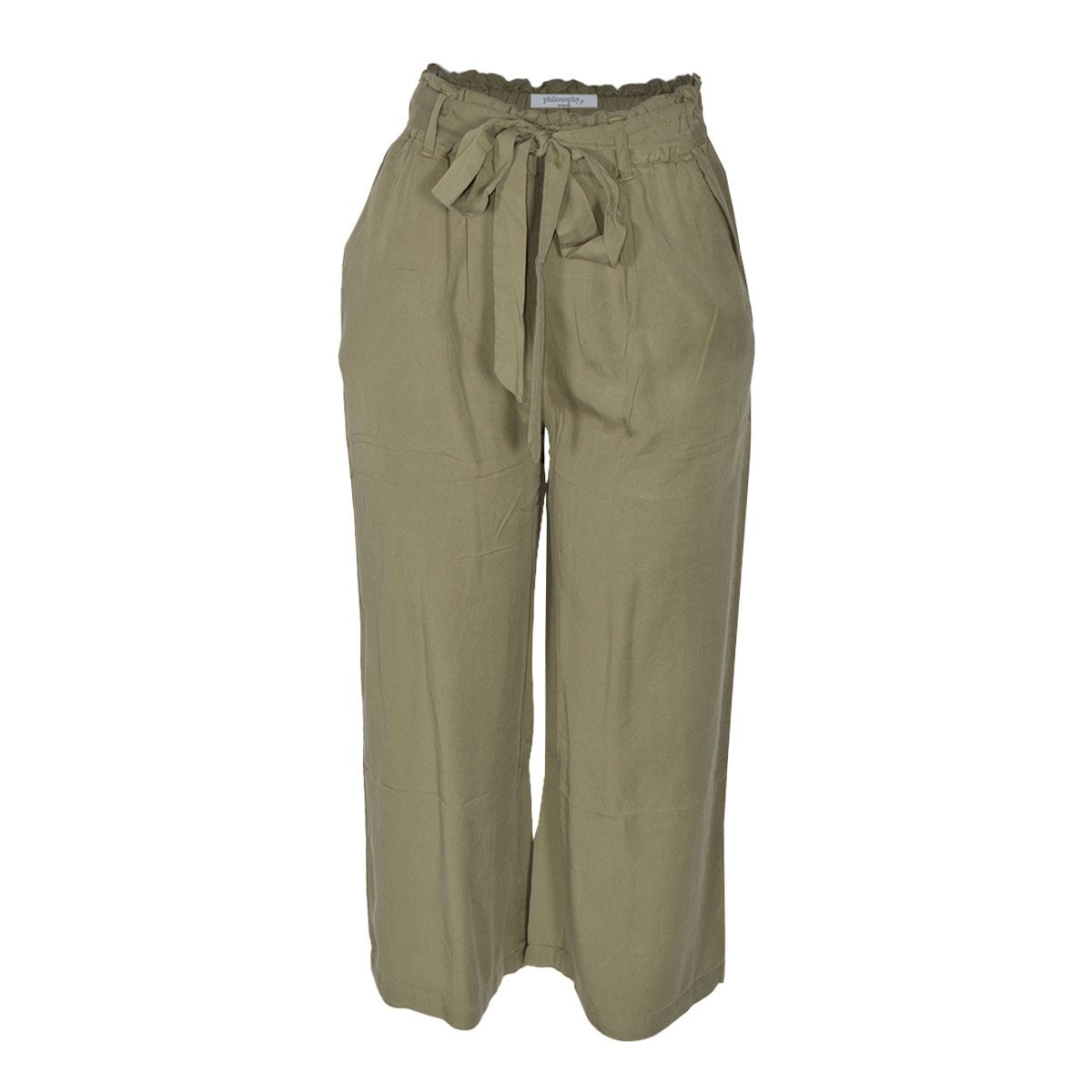 Pantalón Recto Para Mujer, Holgado Con Elástico Y Cinta De Amarre En Cintura Philosophy Woman Talla Grande Color Verde Obscuro Modelo 6445PJN