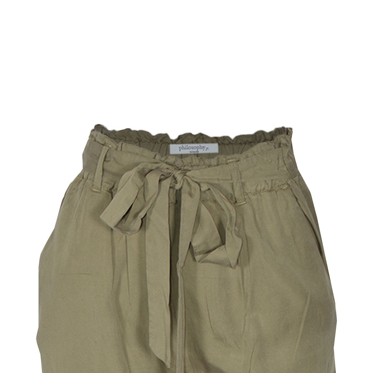 Pantalón Recto Para Mujer, Holgado Con Elástico Y Cinta De Amarre En Cintura Philosophy Woman Talla Grande Color Verde Obscuro Modelo 6445PJN