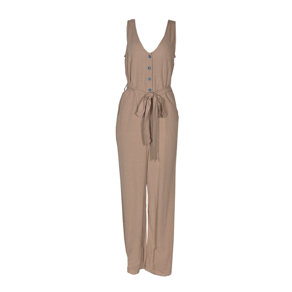 Jumpsuit para mujer, con cinta de amarre y botones Philosophy talla extra grande color cafe modelo RP404