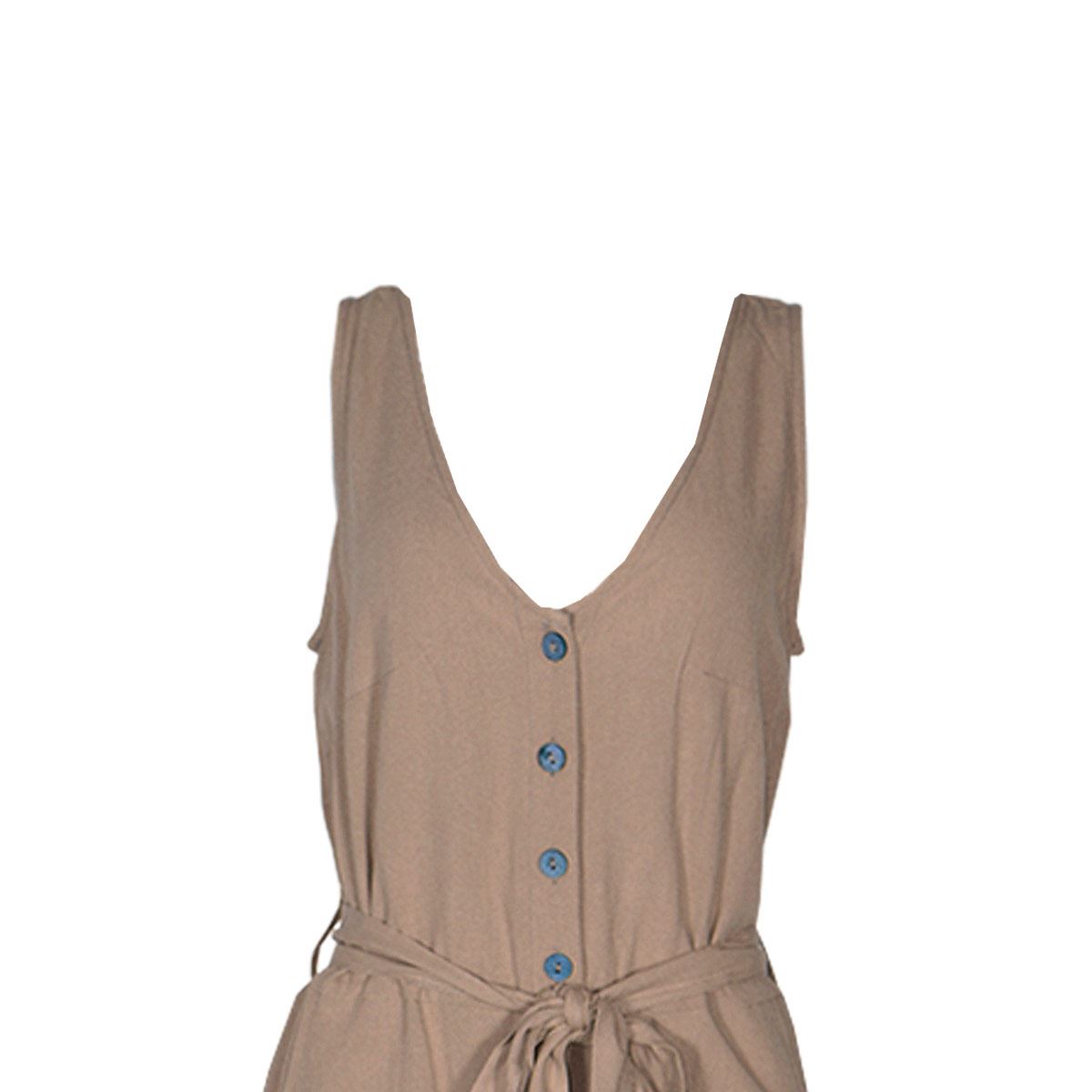 Jumpsuit para mujer, con cinta de amarre y botones Philosophy talla extra grande color cafe modelo RP404